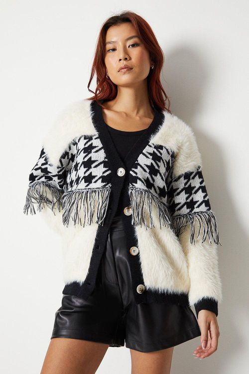 Womens Fluffy Knit Tasseled...