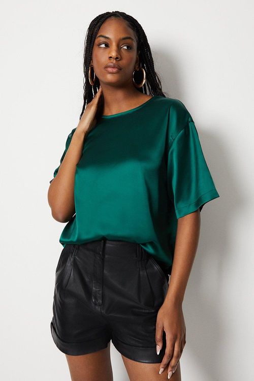 Womens Boxy Fit Satin Crepe Top - forest, £18.00