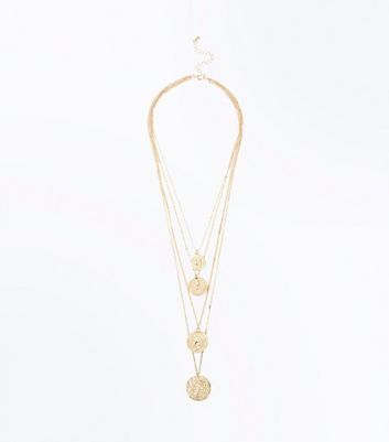 Rose Gold Layered Coin Necklace New 