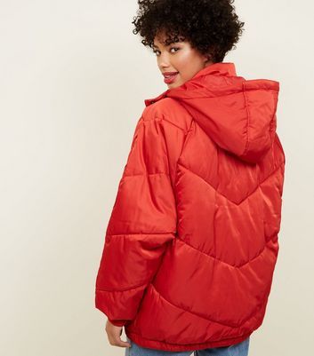 Noisy May Red Hooded Puffer Coat New 