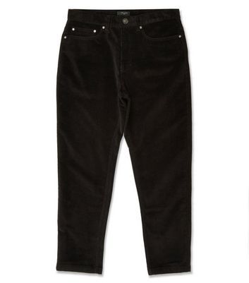 Men's Black Slim Crop Corduroy Trousers 