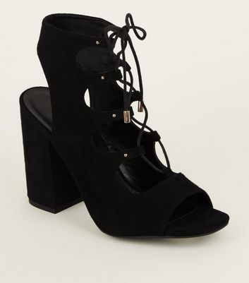 Black Suedette Peep Toe Ghillie Lace Up Sandals New Look Compare