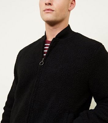 Men's Black Borg Bomber Jacket New Look 
