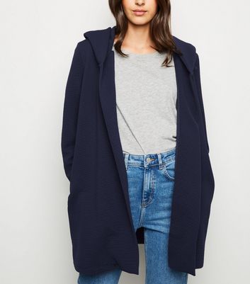 Mela Navy Ribbed Hooded Cardigan New 
