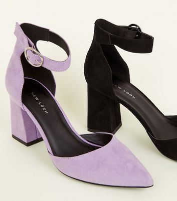 lilac block heels