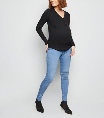 Maternity Blue Bleach Wash Over Bump 