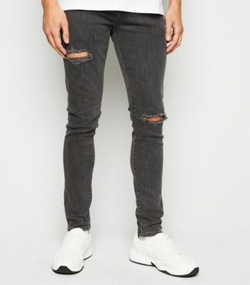 Men's Dark Grey Ripped Super...