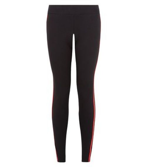 Black and Red High Waist Side Stripe Leggings