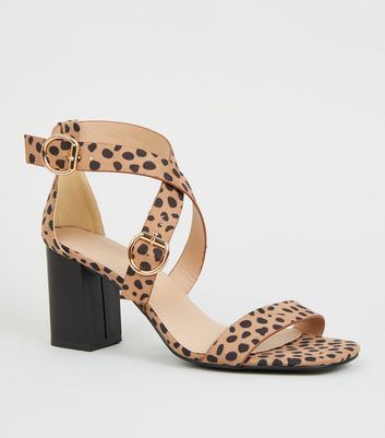 Wide Fit Brown Leopard Print Suedette Block Heel Sandals | New Look