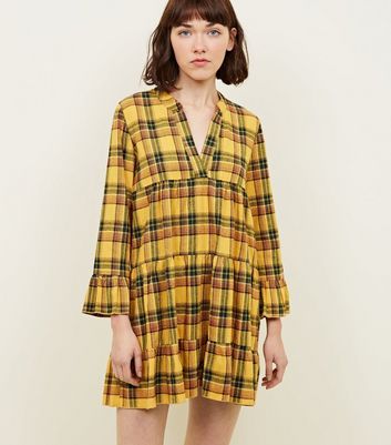 Cameo Rose Yellow Check Smock Dress New 
