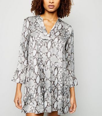 Cameo Rose Grey Snake Print Satin Smock Dress New Look Compare