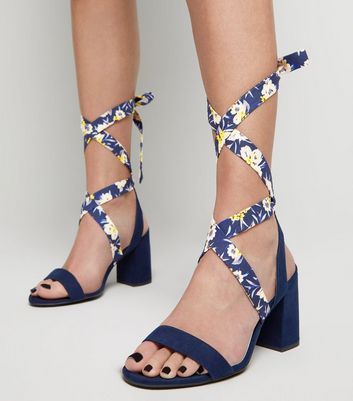blue floral block heels