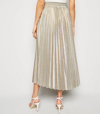 Gold Glitter Pleated Midi Skirt New 