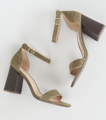 khaki block heels