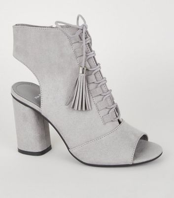 grey lace heels