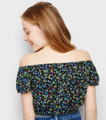 Girls Black Floral Tie Front Bardot Top New Look Compare The