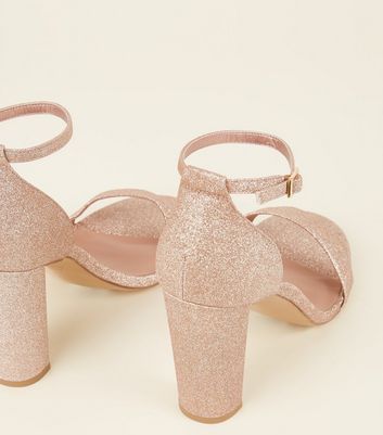 wide fit rose gold glitter block heels