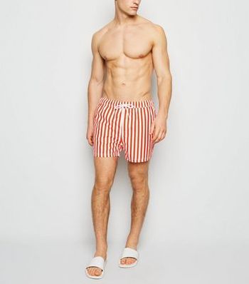 Men's Bright Orange Strip Swim Shorts New Look