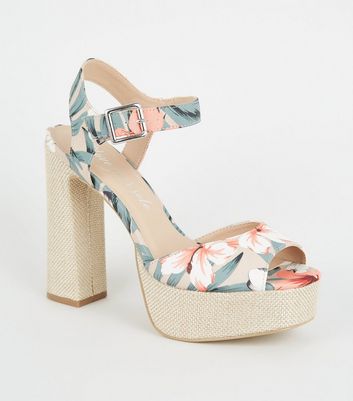 Stone Canvas Floral Woven Platform 