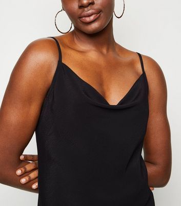 black cowl neck slip dress