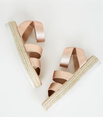 Rose Gold Espadrille Sport Sole Flatform Sandals New Look Vegan