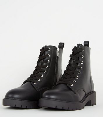 black chunky lace up boots new look