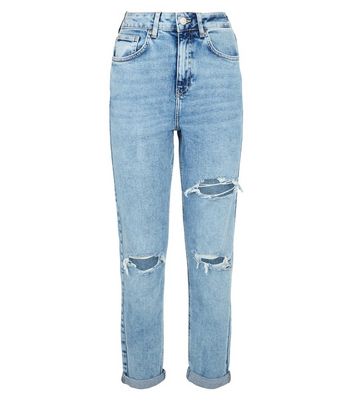 Blue Acid Wash Ripped Tori Mom Jeans 