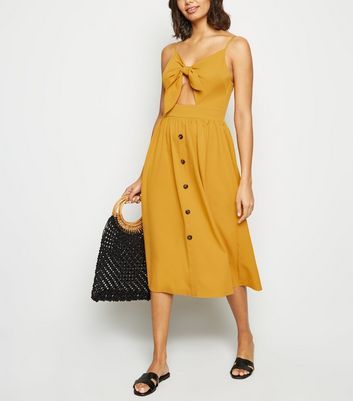 Cameo Rose Mustard Button Midi Dress 