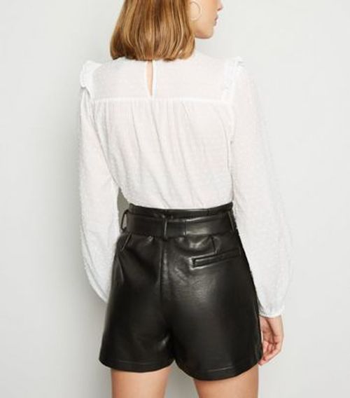 Black Leather-Look High Waist...