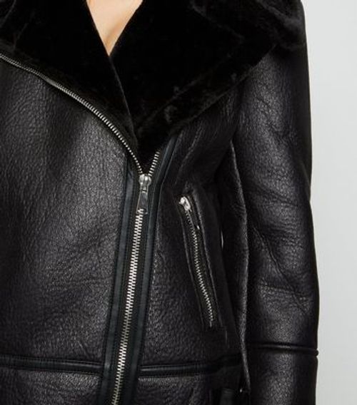 Black Leather-Look Aviator...