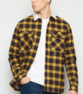 mens check borg jacket