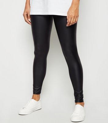 Petite Black Leather-Look Leggings New 
