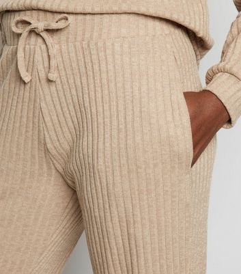 Tall Camel Ribbed Knit Joggers New Look 