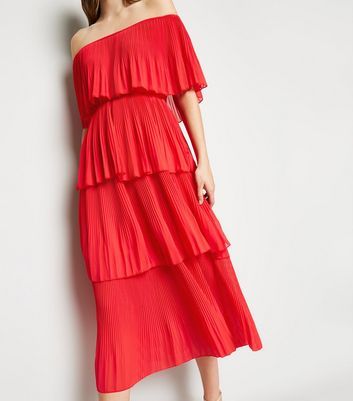 new look red pleated dress