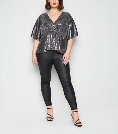 Curves Black Sequin Peplum...