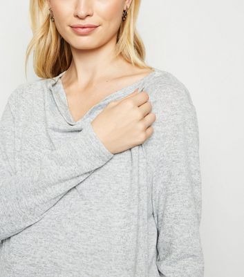 Maternity Grey Drape Fine Knit Nursing 