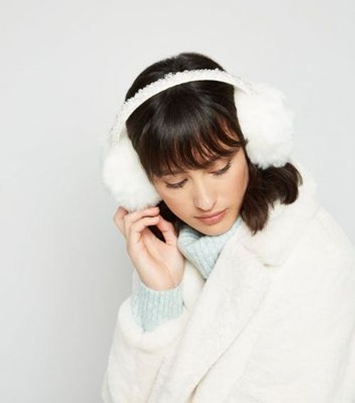 Cream Faux Fur Gem Ear Muffs New Look, Compare