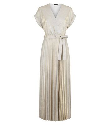 new look gold pleated dress