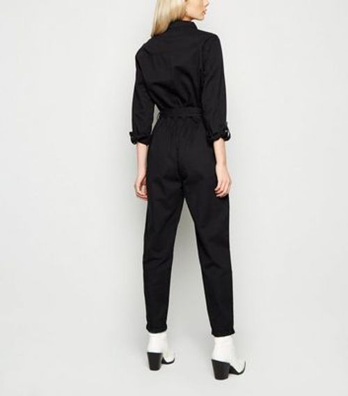 Black Denim Belted Jumpsuit...