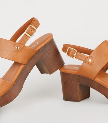wood platform block heels