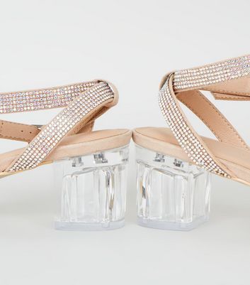 pink clear block heels