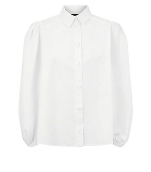 White Puff Sleeve Poplin...