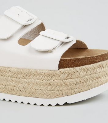 white espadrille sliders