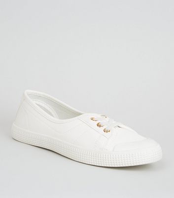 white leather look trainers