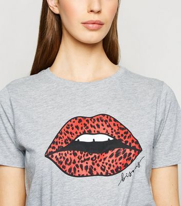 Grey Marl Leopard Print Lips Slogan T Shirt New Look Compare