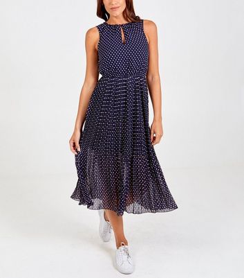 Blue Vanilla Navy Spot Pleated Midi 
