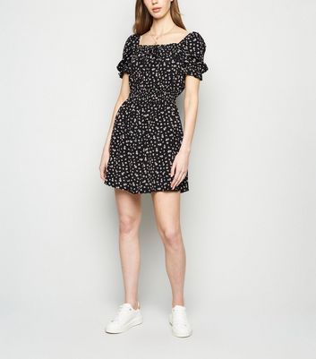 AX Paris Black Ditsy Floral Puff Sleeve 