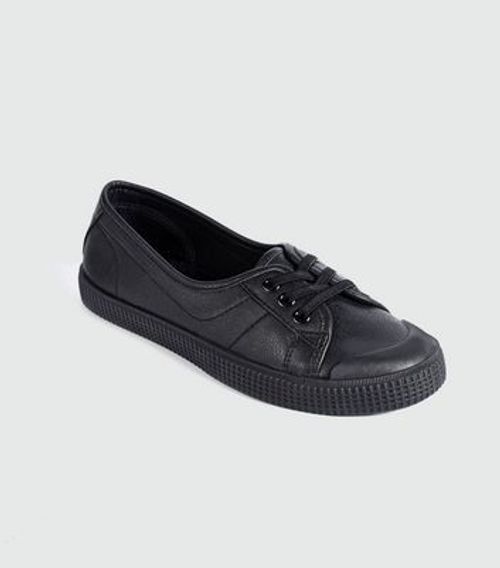 Girls Black Lace Up Trainers...