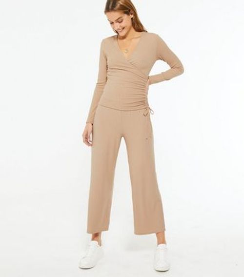 Camel Ribbed Wide Crop...