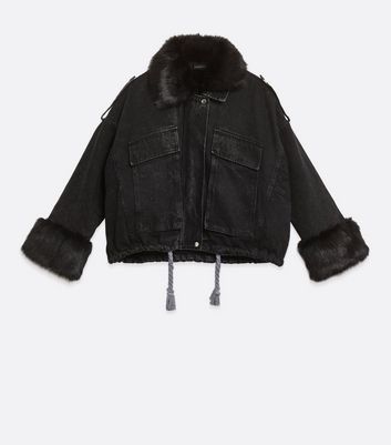 cameo rose black patent faux fur trim puffer jacket